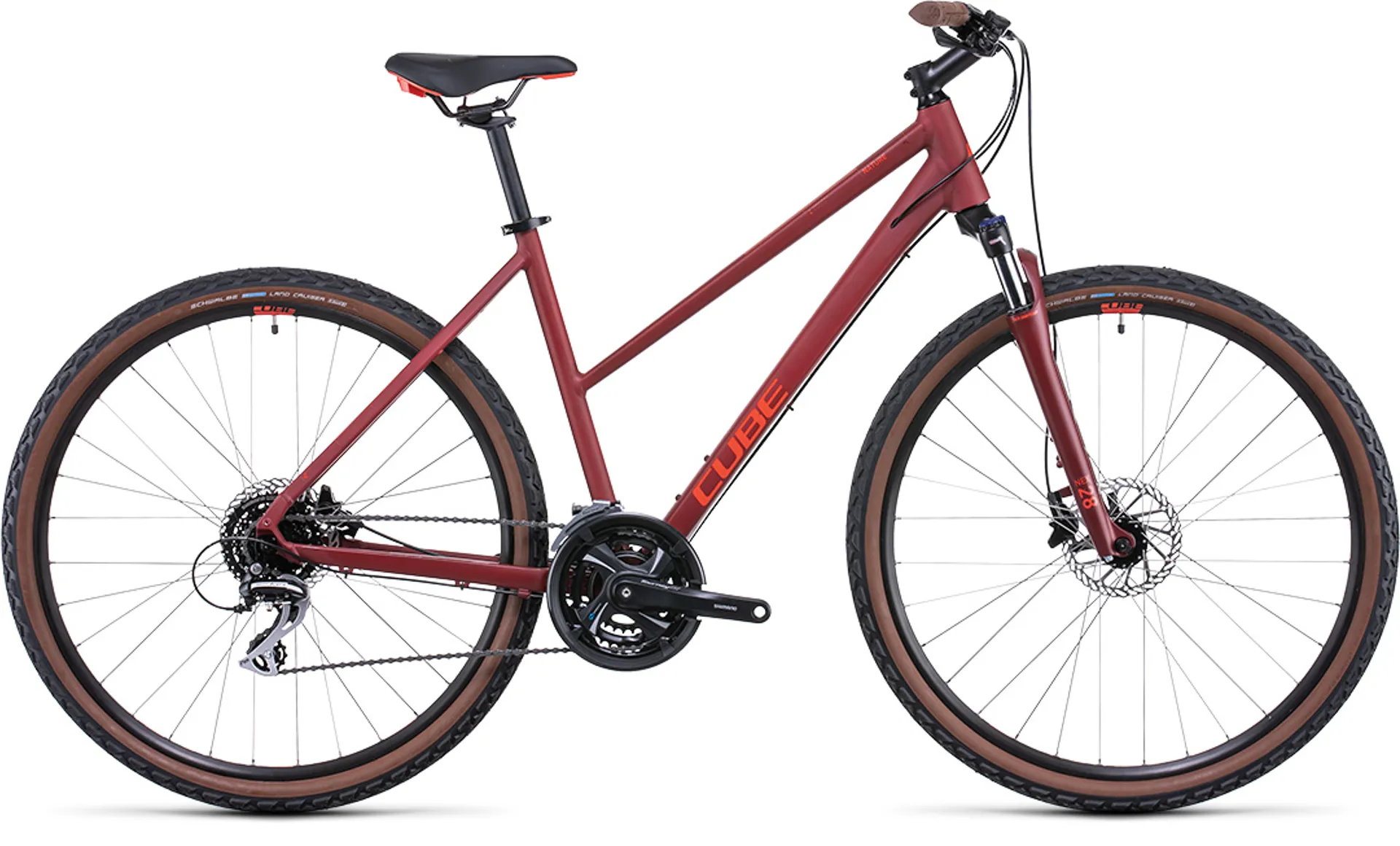 Cube Nature Trapeze Hybrid Bike 2022 Dark Red/Red
